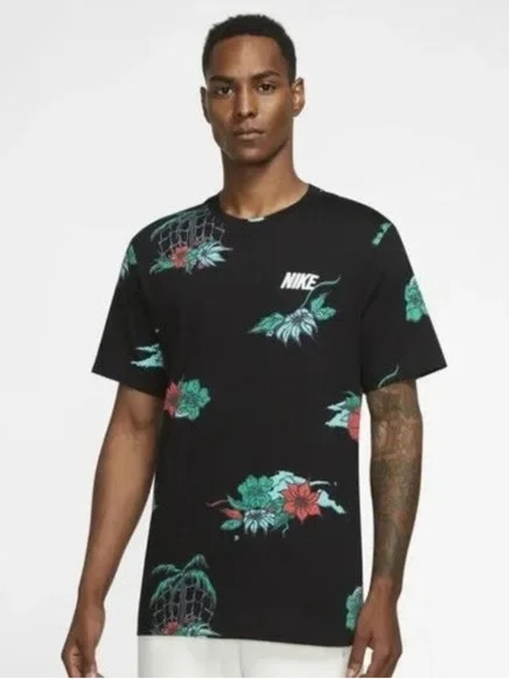 Nike Basketball tropical all over print t-shirt in black Medium